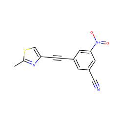 Cc1nc(C#Cc2cc(C#N)cc([N+](=O)[O-])c2)cs1 ZINC000071281301