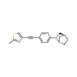 Cc1nc(C#Cc2ccc(N3C[C@H]4CC[C@H]3C4)nc2)cs1 ZINC000169698710