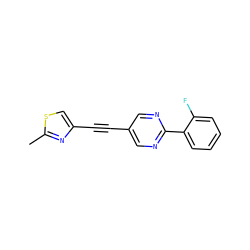 Cc1nc(C#Cc2cnc(-c3ccccc3F)nc2)cs1 ZINC000137291121