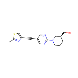 Cc1nc(C#Cc2cnc(N3CCC[C@H](CO)C3)nc2)cs1 ZINC000137248310