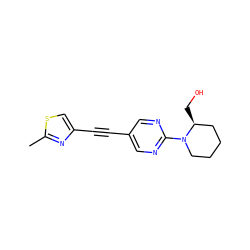 Cc1nc(C#Cc2cnc(N3CCCC[C@@H]3CO)nc2)cs1 ZINC000137238080