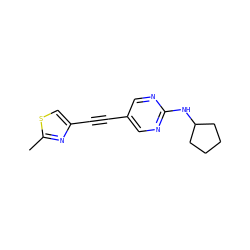 Cc1nc(C#Cc2cnc(NC3CCCC3)nc2)cs1 ZINC000137290948