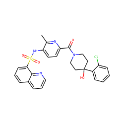 Cc1nc(C(=O)N2CCC(O)(c3ccccc3Cl)CC2)ccc1NS(=O)(=O)c1cccc2cccnc12 ZINC000217622068