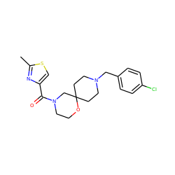 Cc1nc(C(=O)N2CCOC3(CCN(Cc4ccc(Cl)cc4)CC3)C2)cs1 ZINC000064573560