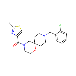 Cc1nc(C(=O)N2CCOC3(CCN(Cc4ccccc4Cl)CC3)C2)cs1 ZINC000064540027