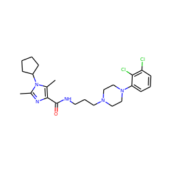 Cc1nc(C(=O)NCCCN2CCN(c3cccc(Cl)c3Cl)CC2)c(C)n1C1CCCC1 ZINC000072104736