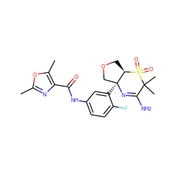 Cc1nc(C(=O)Nc2ccc(F)c([C@]34COC[C@H]3S(=O)(=O)C(C)(C)C(N)=N4)c2)c(C)o1 ZINC000217089256