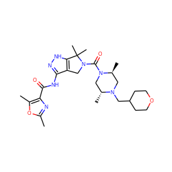 Cc1nc(C(=O)Nc2n[nH]c3c2CN(C(=O)N2C[C@@H](C)N(CC4CCOCC4)C[C@@H]2C)C3(C)C)c(C)o1 ZINC000114183149