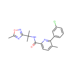 Cc1nc(C(C)(C)NC(=O)c2ccc(C)c(-c3cccc(Cl)c3)n2)no1 ZINC000206695640