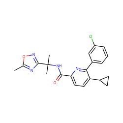 Cc1nc(C(C)(C)NC(=O)c2ccc(C3CC3)c(-c3cccc(Cl)c3)n2)no1 ZINC000206695514