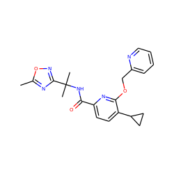 Cc1nc(C(C)(C)NC(=O)c2ccc(C3CC3)c(OCc3ccccn3)n2)no1 ZINC000150208703