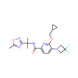 Cc1nc(C(C)(C)NC(=O)c2ccc(N3CC(F)(F)C3)c(OCC3CC3)n2)no1 ZINC000206694015