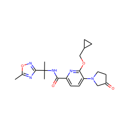 Cc1nc(C(C)(C)NC(=O)c2ccc(N3CCC(=O)C3)c(OCC3CC3)n2)no1 ZINC000206696372