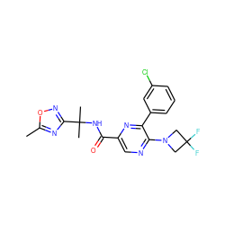 Cc1nc(C(C)(C)NC(=O)c2cnc(N3CC(F)(F)C3)c(-c3cccc(Cl)c3)n2)no1 ZINC000207339377