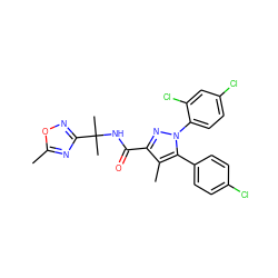 Cc1nc(C(C)(C)NC(=O)c2nn(-c3ccc(Cl)cc3Cl)c(-c3ccc(Cl)cc3)c2C)no1 ZINC000072113254