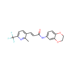 Cc1nc(C(F)(F)F)ccc1/C=C/C(=O)Nc1ccc2c(c1)OCCO2 ZINC000013606945