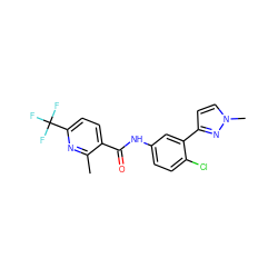 Cc1nc(C(F)(F)F)ccc1C(=O)Nc1ccc(Cl)c(-c2ccn(C)n2)c1 ZINC000045302640