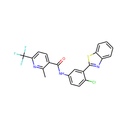 Cc1nc(C(F)(F)F)ccc1C(=O)Nc1ccc(Cl)c(-c2nc3ccccc3s2)c1 ZINC000038254554