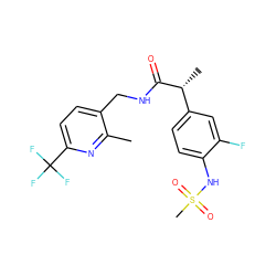 Cc1nc(C(F)(F)F)ccc1CNC(=O)[C@H](C)c1ccc(NS(C)(=O)=O)c(F)c1 ZINC000146476283