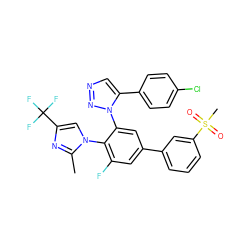 Cc1nc(C(F)(F)F)cn1-c1c(F)cc(-c2cccc(S(C)(=O)=O)c2)cc1-n1nncc1-c1ccc(Cl)cc1 ZINC000221245358