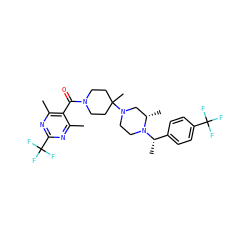 Cc1nc(C(F)(F)F)nc(C)c1C(=O)N1CCC(C)(N2CCN([C@@H](C)c3ccc(C(F)(F)F)cc3)[C@@H](C)C2)CC1 ZINC000027518916