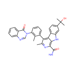 Cc1nc(C(N)=O)c2[nH]c3cc(C(C)(C)O)ccc3c2c1-c1cccc(-n2cnc3ccccc3c2=O)c1C ZINC000145566612