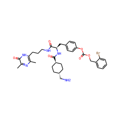 Cc1nc(C)c(=O)[nH]c1CCCNC(=O)[C@@H](Cc1ccc(OC(=O)OCc2ccccc2Br)cc1)NC(=O)[C@H]1CC[C@H](CN)CC1 ZINC000261162954