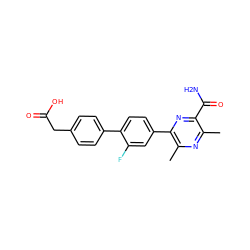 Cc1nc(C)c(-c2ccc(-c3ccc(CC(=O)O)cc3)c(F)c2)nc1C(N)=O ZINC000103298710