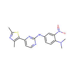 Cc1nc(C)c(-c2ccnc(Nc3ccc(N(C)C)c([N+](=O)[O-])c3)n2)s1 ZINC000003816085