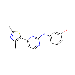 Cc1nc(C)c(-c2ccnc(Nc3cccc(O)c3)n2)s1 ZINC000002047391