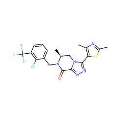 Cc1nc(C)c(-c2nnc3n2C[C@H](C)N(Cc2cccc(C(F)(F)F)c2Cl)C3=O)s1 ZINC000219181573