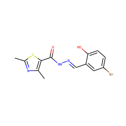 Cc1nc(C)c(C(=O)N/N=C/c2cc(Br)ccc2O)s1 ZINC000003173620