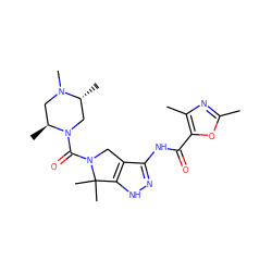 Cc1nc(C)c(C(=O)Nc2n[nH]c3c2CN(C(=O)N2C[C@@H](C)N(C)C[C@@H]2C)C3(C)C)o1 ZINC000114181332