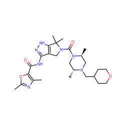 Cc1nc(C)c(C(=O)Nc2n[nH]c3c2CN(C(=O)N2C[C@@H](C)N(CC4CCOCC4)C[C@@H]2C)C3(C)C)o1 ZINC000114181778