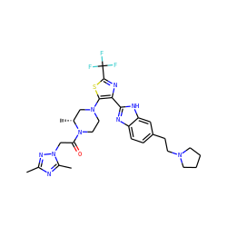 Cc1nc(C)n(CC(=O)N2CCN(c3sc(C(F)(F)F)nc3-c3nc4ccc(CCN5CCCC5)cc4[nH]3)C[C@H]2C)n1 ZINC000143769112