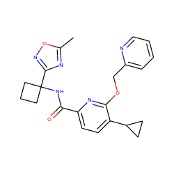 Cc1nc(C2(NC(=O)c3ccc(C4CC4)c(OCc4ccccn4)n3)CCC2)no1 ZINC000150175752