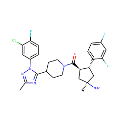 Cc1nc(C2CCN(C(=O)[C@@H]3C[C@](C)(N)C[C@H]3c3ccc(F)cc3F)CC2)n(-c2ccc(F)c(Cl)c2)n1 ZINC000084759516