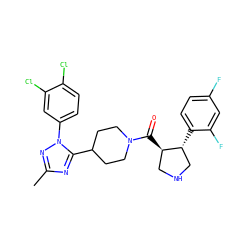 Cc1nc(C2CCN(C(=O)[C@@H]3CNC[C@H]3c3ccc(F)cc3F)CC2)n(-c2ccc(Cl)c(Cl)c2)n1 ZINC000084633556