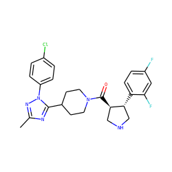 Cc1nc(C2CCN(C(=O)[C@@H]3CNC[C@H]3c3ccc(F)cc3F)CC2)n(-c2ccc(Cl)cc2)n1 ZINC000084634739