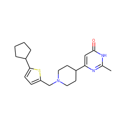 Cc1nc(C2CCN(Cc3ccc(C4CCCC4)s3)CC2)cc(=O)[nH]1 ZINC000072137278