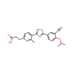 Cc1nc(CCC(=O)O)ccc1-c1noc(-c2ccc(OC(C)C)c(C#N)c2)n1 ZINC000014978154