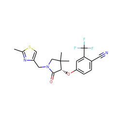 Cc1nc(CN2CC(C)(C)[C@H](Oc3ccc(C#N)c(C(F)(F)F)c3)C2=O)cs1 ZINC000072120387