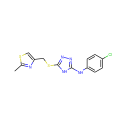 Cc1nc(CSc2nnc(Nc3ccc(Cl)cc3)[nH]2)cs1 ZINC000014964180