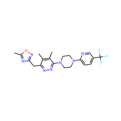 Cc1nc(Cc2nnc(N3CCN(c4ccc(C(F)(F)F)cn4)CC3)c(C)c2C)no1 ZINC000139565901