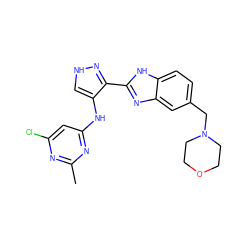 Cc1nc(Cl)cc(Nc2c[nH]nc2-c2nc3cc(CN4CCOCC4)ccc3[nH]2)n1 ZINC000096271634