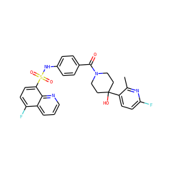 Cc1nc(F)ccc1C1(O)CCN(C(=O)c2ccc(NS(=O)(=O)c3ccc(F)c4cccnc34)cc2)CC1 ZINC000217643004