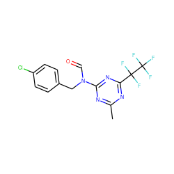 Cc1nc(N(C=O)Cc2ccc(Cl)cc2)nc(C(F)(F)C(F)(F)F)n1 ZINC000103287640