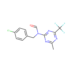 Cc1nc(N(C=O)Cc2ccc(Cl)cc2)nc(C(F)(F)F)n1 ZINC000103287637