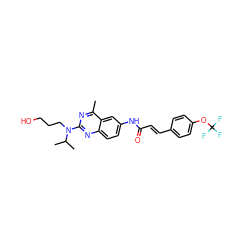 Cc1nc(N(CCCO)C(C)C)nc2ccc(NC(=O)/C=C/c3ccc(OC(F)(F)F)cc3)cc12 ZINC000084634554
