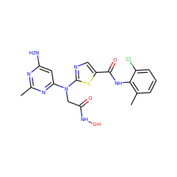 Cc1nc(N)cc(N(CC(=O)NO)c2ncc(C(=O)Nc3c(C)cccc3Cl)s2)n1 ZINC000143535134